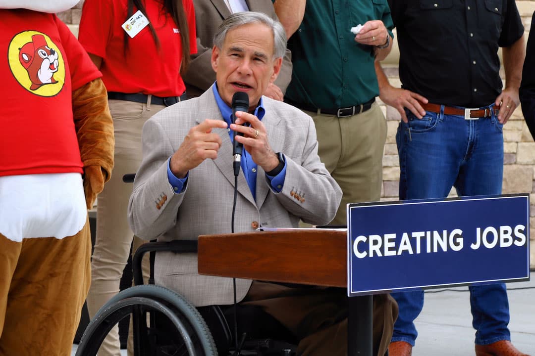 Texas Governor Greg Abbott speaking at the grand opening of Buc-ee's in Luling, Texas.